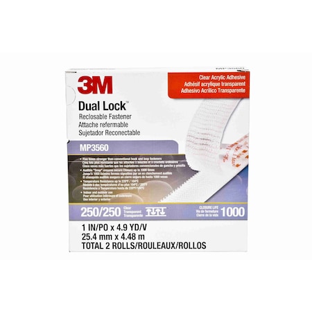 3M MP3560 RECLOSABLE FASTENER, 4.9 YD L 1 IN W, 4 MIL THK ENGAGED, ACRYLIC, 5PK 7000051895