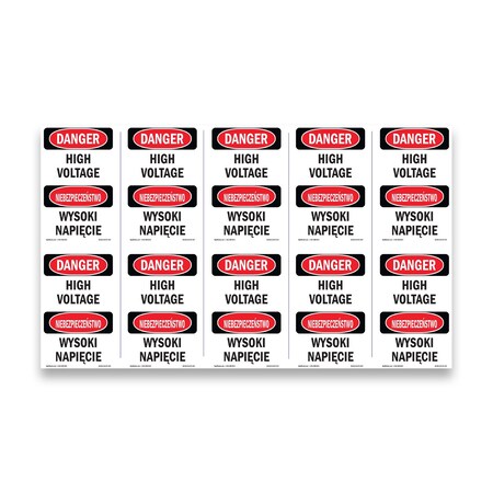 Signmission OSHA Danger Sign, 5" Height, High Voltage Bilingual, DS-D-35-VP-1327-10PK OS-DS-D-35-VP-1327-10PK