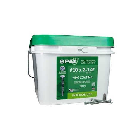 Spax #10 x 2-1/2 in Interior Wood Screws Construction Flat Head Phillips Square Unidrive Pail, 1500PK 3101010500600