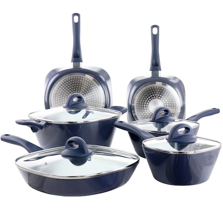 Soho Lounge Diamond 10 Piece Ceramic Nonstick Aluminum Cookware Set in Blue 82622.10RR