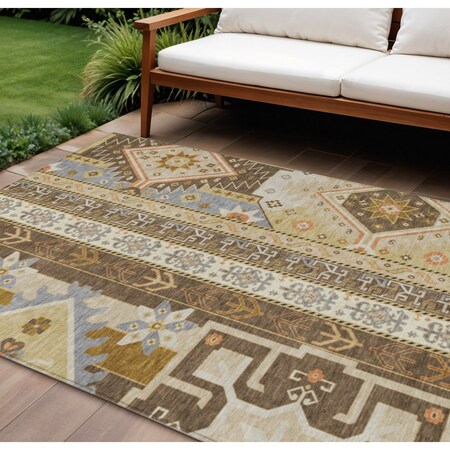 Homeroots 9' X 12' Brown Beige And Ivory Aztec Washable Indoor Outdoor Area Rug 598464