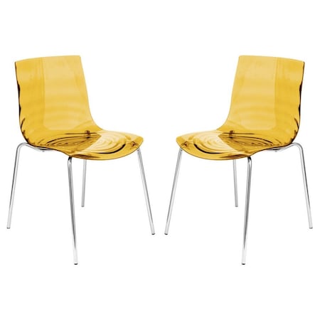 Leisuremod Astor Water Ripple Design Dining Chair, Transparent Orange, 2PK AC20OR2