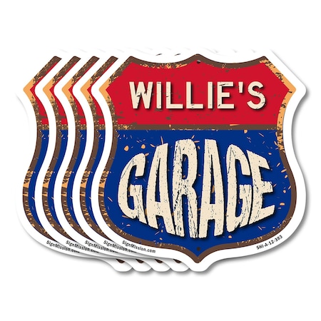 Signmission Willie's Garage, 12 inch X 12 inch, Aluminum Metal Sign, 5PK SHI-A-5Pack-12-383-WILLIE