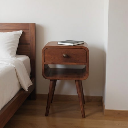 Homeroots 22" Dark Brown Solid Wood Square One Drawer Nightstand 651582