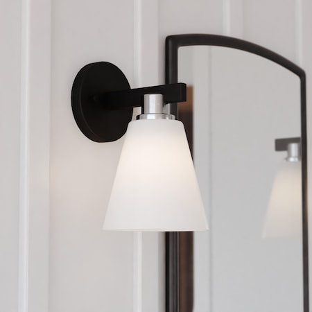 Vaxcel Vermont 1 Light Matte Black and Nickel Bathroom Vanity Wall Sconce Fixture White Glass W0404