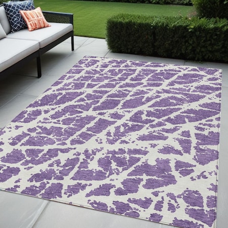Homeroots 5' X 8' Purple and White Abstract Washable Non Skid Indoor Outdoor Area Rug 559311