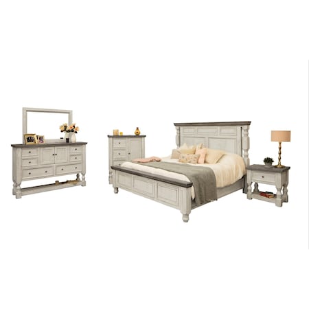 Homeroots 62" Gray and Ivory Solid Wood Six Drawer Triple Dresser 524534