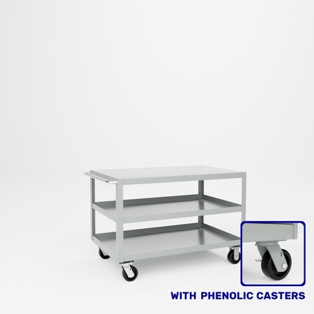 Pucel Heavy Duty Shop Truck, 48 in W x 30 in D x 33.5 in H, Three Shelves, Push Handle, Red 3048-DT-3P