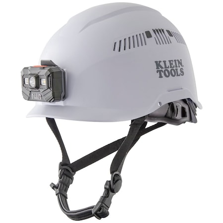 Klein Tools Hard Hat with Lamp, 6 Point Ratchet, Type 1, Class C, White 60150