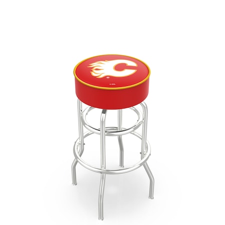 Holland Bar Stool Co 25" Calgary Flames Cushion Seat, 2-Ring Chrome Swivel Bar Stool L7C125CalFla