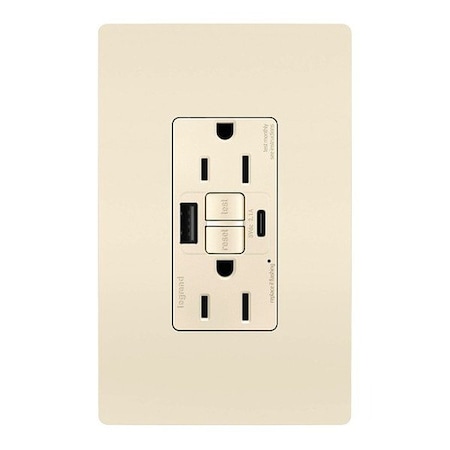 Legrand USB Receptacle, 15 A, Almond, Nylon 1597TRUSBACLA