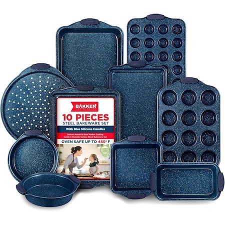 Bakkenamster BAKKEN Kitchen Baking Pan Set, Oven Safe Tray, Up To 450 Deg F, 10PK BKBSBLUE10