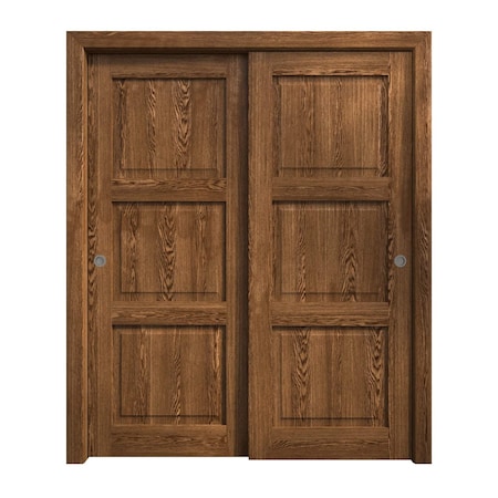 Sartodoors Sliding Closet Bypass Doors 64 x 80 inches, Ego 5010 Cognac Oak Veneer, Rails Hardware Set, Wood EGO5010DBD-DKO-64