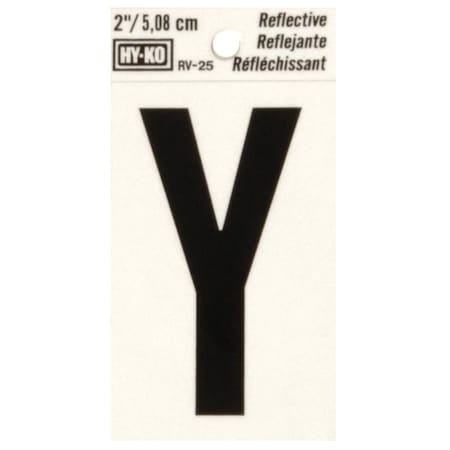 Hy-Ko Reflective Letter, Character: Y, 2 in H Character, Black Character, Silver Background, Vinyl RV-25/Y