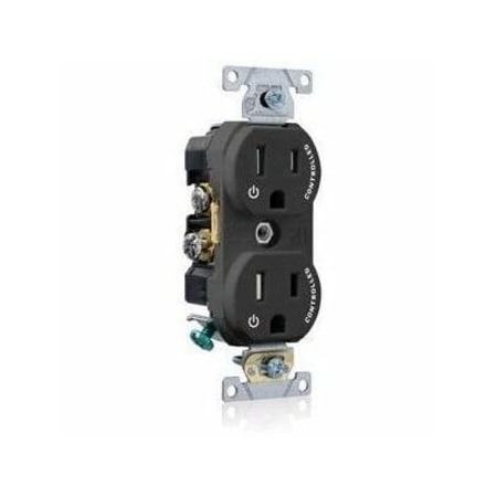 Leviton Dec Plus Dup 15A 125V TR 2Mrk-Ctrl Blk TBR15-S2E