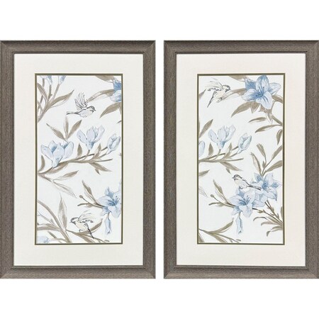 Homeroots Set Of Two Blue Flower Beauty Brown Framed Wall Art, 2PK 649323