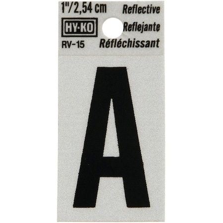 Hy-Ko Reflective Letter, Character: A, 1 in H Character, Black Character, Silver Background, Vinyl RV-15/A