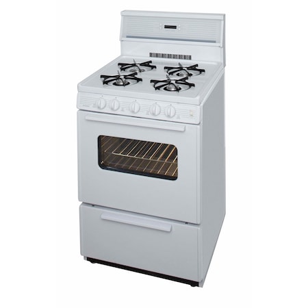 Premier Gas Range, Electronic Spark, 4 Open Burners, 24 inW x 46 inH x 26 inD, 2.42 cu. ft. Oven, White 805788