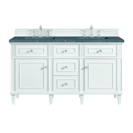 James Martin Vanities Lorelai 60'' D Vanity, Bright White w/ Parisien Bleu Silestone Top w/FreePower Wireless Charger 424-V60D-BW-FPBL