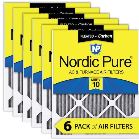 Nordic Pure 16x16x1 Plus Carbon Pleated Air Filter, High Capacity, MERV 10, 6 PK 16x16x1PM10C-6
