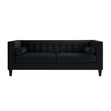 Homeroots 83" Black Velvet Wood Sofa With Toss Pillows 543949
