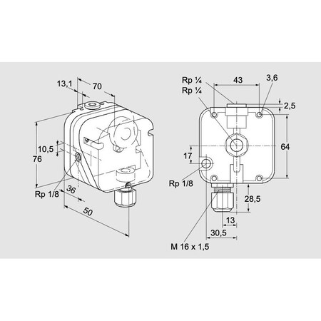 Honeywell Kromschroder Gas Pressure Switch, Adjustable, DG Series, Air/Gas/Flue KS84447010