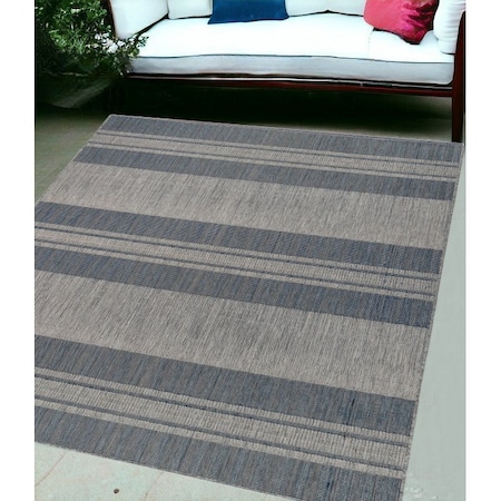Homeroots 6' X 9' Blue and Gray Striped Stain Resistant Indoor Outdoor Area Rug 531645