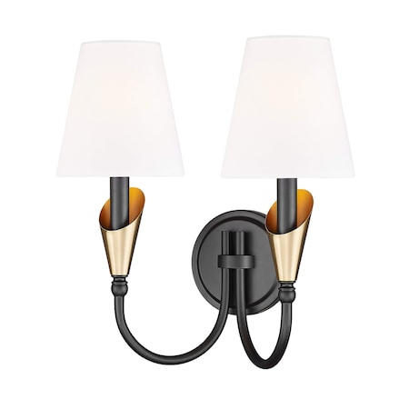 Z-Lite Claudelle 2-Light Wall Sconce, 13.75 in W x 14.5 in H, Matte Black + Modern Gold 4014-2S-MB-MGLD