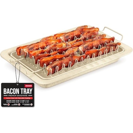 Bakken-Swiss Bacon Tray 2-Piece Set, Marble Coating, Durable Non-Stick White Stone Tray with Carbon Steel Rack BKBACN66