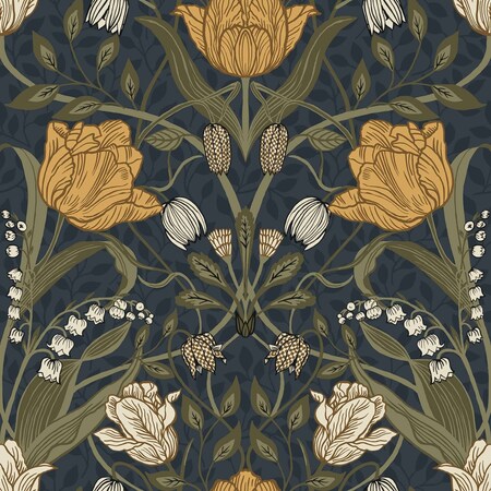 A-Street Prints Filippa Navy Tulip Wallpaper 4080-44106