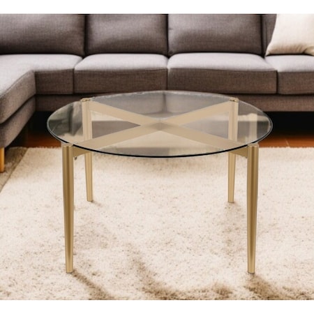 Homeroots 36" Clear And Gold Glass And Steel Round Coffee Table 520934