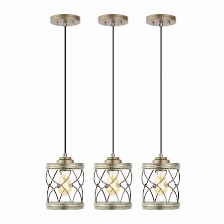 Jonathan Y Marelle 6.5" 1-Light Farmhouse Industrial Iron Filigree Caged Jar LED Pendant, Antique Silver, 3PK JYL7909C-SET3