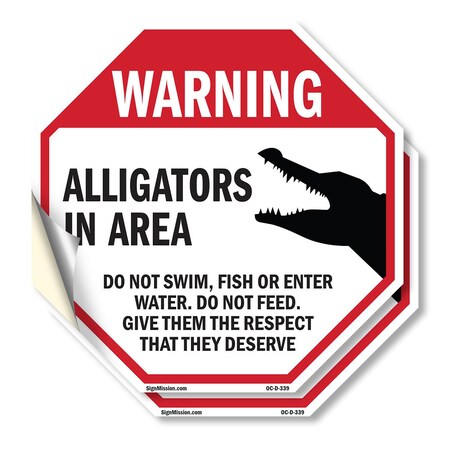 Signmission Warning Alligators in Area Do Not S, 18 inch X 18 inch, Vinyl Decal, 2PK OC-D-2PACK-18-339