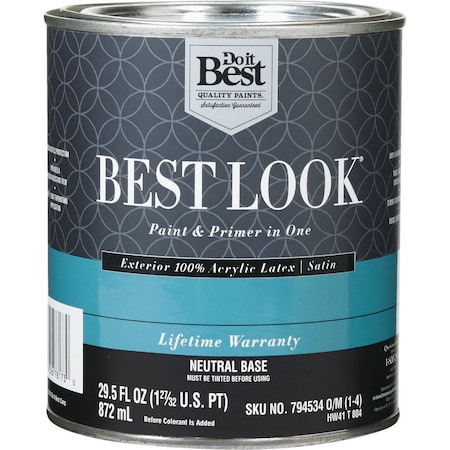 Do It Best 100% Acrylic Latex Premium Paint & Primer In One Satin Exterior House Paint Neutral Base 1 Qt. HW41T0804-14