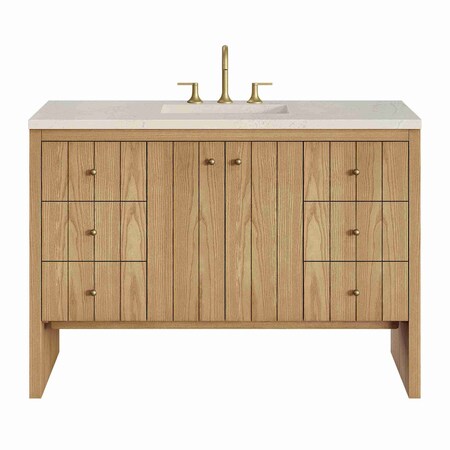 James Martin Vanities Hudson 48" Single Vanity, Light Natural Oak, w/ 3 CM Siberian Silestone Top 435-V48-LNO-3SFR