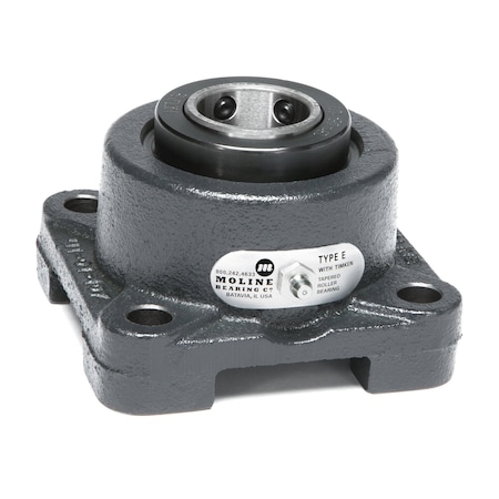 Moline Bearing 4 Holes, Square Housing, 4 Bolt Flange Bearing, Tapered Roller, 1-1/4 in Dia, Cast Iron, Set Screw 19311104