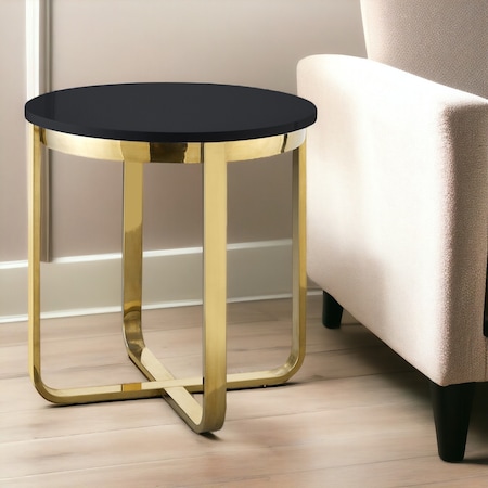 Homeroots 22" Black and Gold Wood and Stainless Steel Round Cross Legs End Table 543889