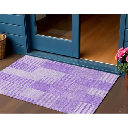 Homeroots 3' X 5' Lavender And Purple Striped Washable Indoor Outdoor Area Rug 581653