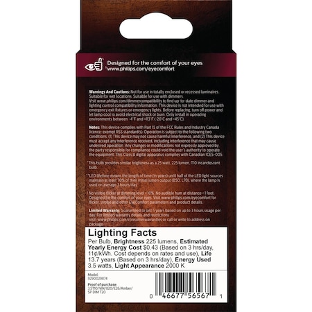 Signify Vintage 25W Equivalent Amber T10 Medium LED Decorative Light Bulb 565671