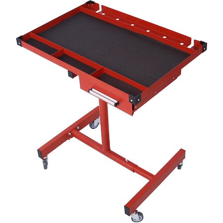Wrightmaster 29 in. x 20 in. Red Adjustable Height Work Table with Drawer, 220 lb Capacity, and 4 Swivel Casters ZR-65407
