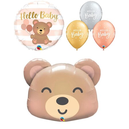 Loonballoon 31 inch BABY BEAR, 18 inch HELLO BABY BEAR & BALLOONS Set LB-set-26568-Q-P