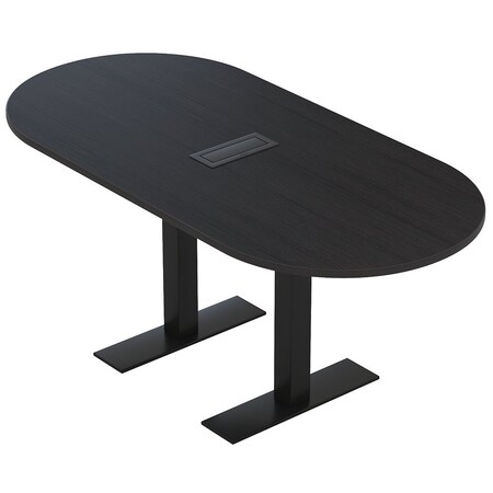 Skutchi Designs 6ft Racetrack Conference Table With Power | Harmony Series | 6 Person Meeting Room Table HAR-RAC-36X72-T.BK-U999ST19-EBLK