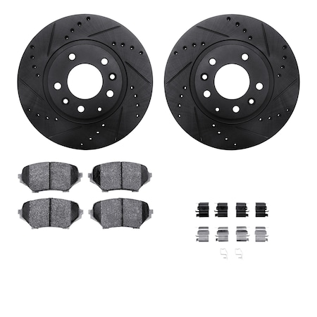 Dynamic Friction Co DFC Rotors-Drilled & Slotted-Black w/ 5000 Advanced Brake Pads Incl Hdw 8512-80041