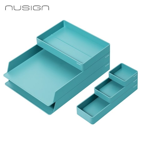 Deli NUSIGN Modular Desk Organizer Set, Rounded Corners, Light Blue ENS001