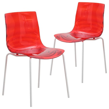 Leisuremod Astor Plastic Dining Chair with White Steel Base in Transparent Red, 2PK ACW-20TR2