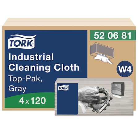 Tork Dry Wipe, Gray, 120 Sheets, No Roll, PK4 520681