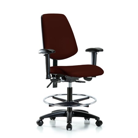 Blue Ridge Ergonomics Medium Bench Chair Adjustable Arms, 22" to 29" Height, Vinyl, Burgundy BR-VMBCH-MB-RG-T0-A1-CF-RC-8569