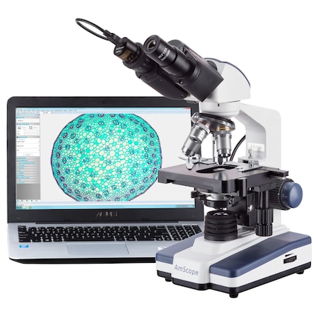Amscope B120 Binocular Compound Microscope 40X-2000X w/LED, Siedentopf Head, 1MP Digital Camera and 3D Stage B120B-E1