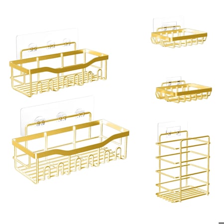 Fab Glass And Mirror 5-Pack Shower Caddy, Gold - Shower Organizer & Shelves for Efficient Storage, Bathroom Caddy fo CDY5-GD