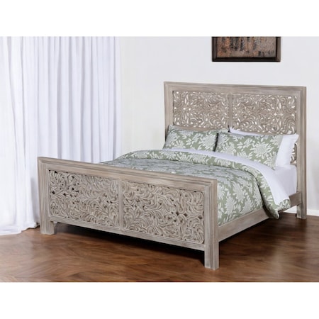 Homeroots Gray Carved Scrollwork Distressed Solid Wood King Bed Frame 569402